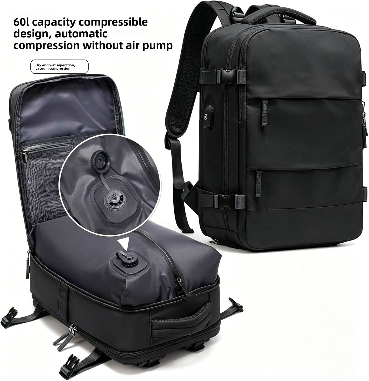 Sac à dos de voyage multifonctionnel à compression automatique