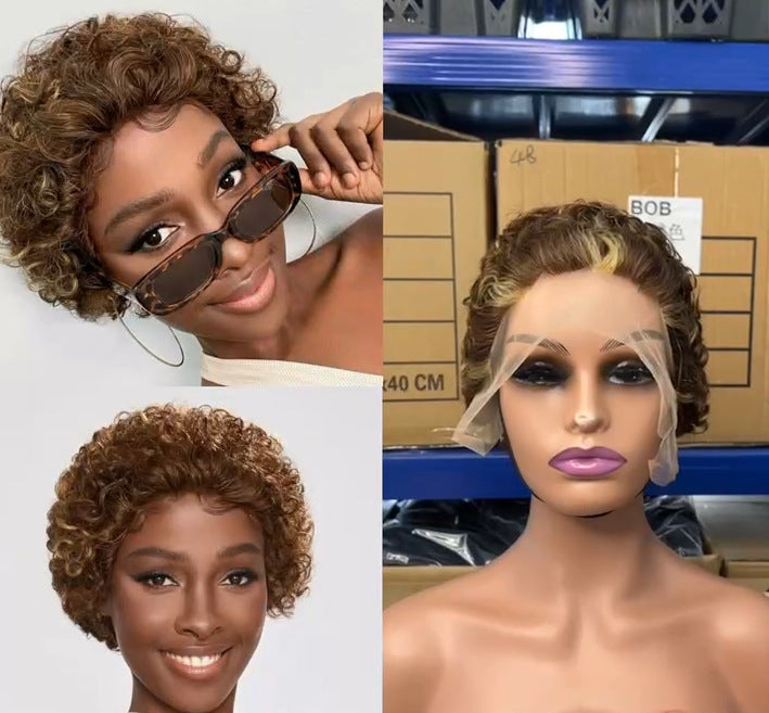 Perruque Pixie Bouclée en Cheveux Humains Brésiliens