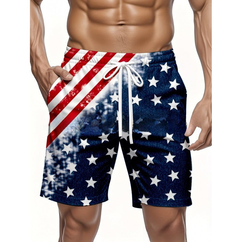 Short de plage décontracté pour homme avec imprimé 3D pour la fête de l'indépendance