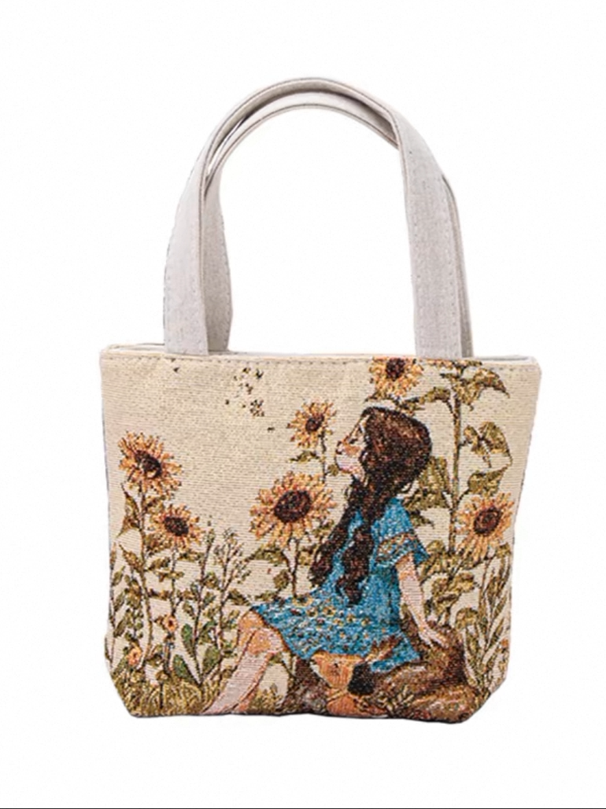 Sac à main en toile brodée double face