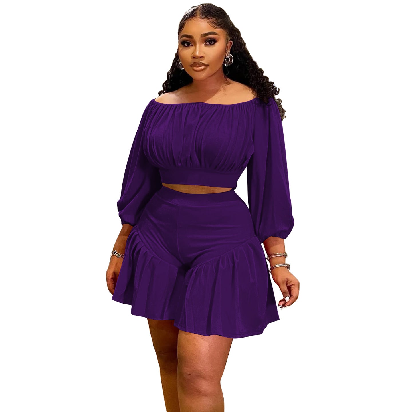 Ensemble pour femmes grande taille à épaules dénudées plissé