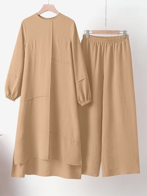 Chemisier à manches bouffantes pour femmes et pantalon à jambes larges