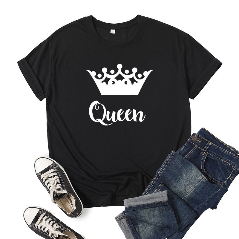T-shirt en coton imprimé Roi Reine Couronne