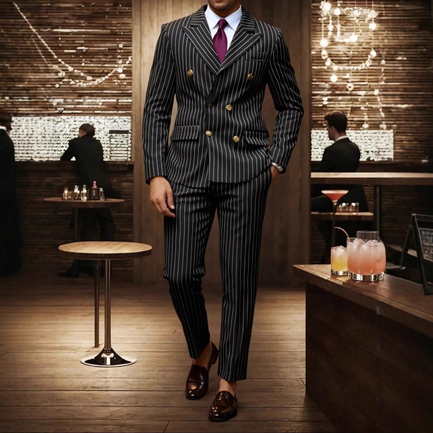 Ensemble costume rayé pour hommes