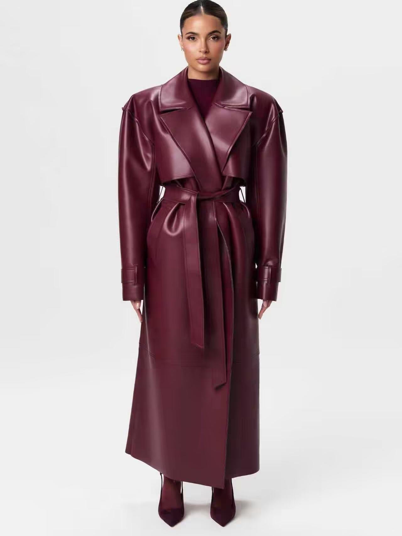 Manteau long rétro américain avec ceinture
