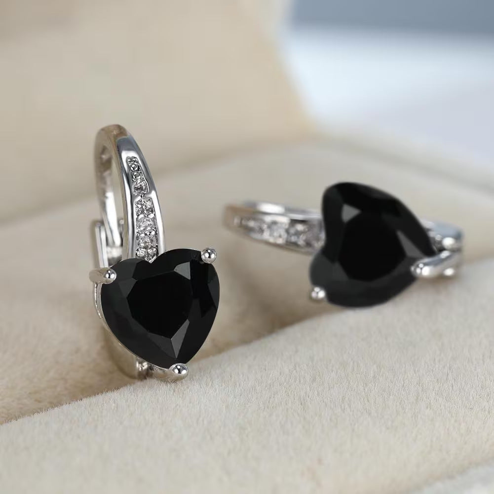 Boucles d'oreilles pour femme en cuivre ornées de zircons en forme de cœur