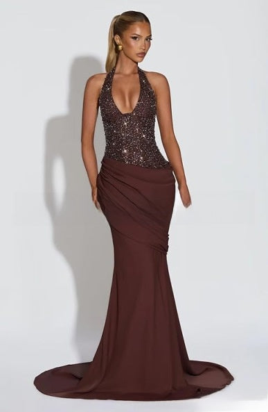 Robe de soirée sirène à col halter pour femmes