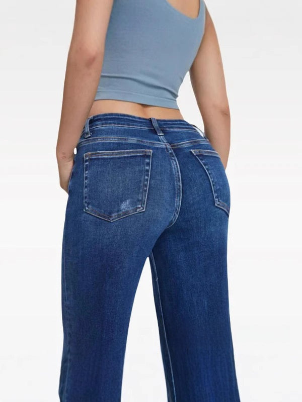 Jean taille mi-haute à micro-évasé