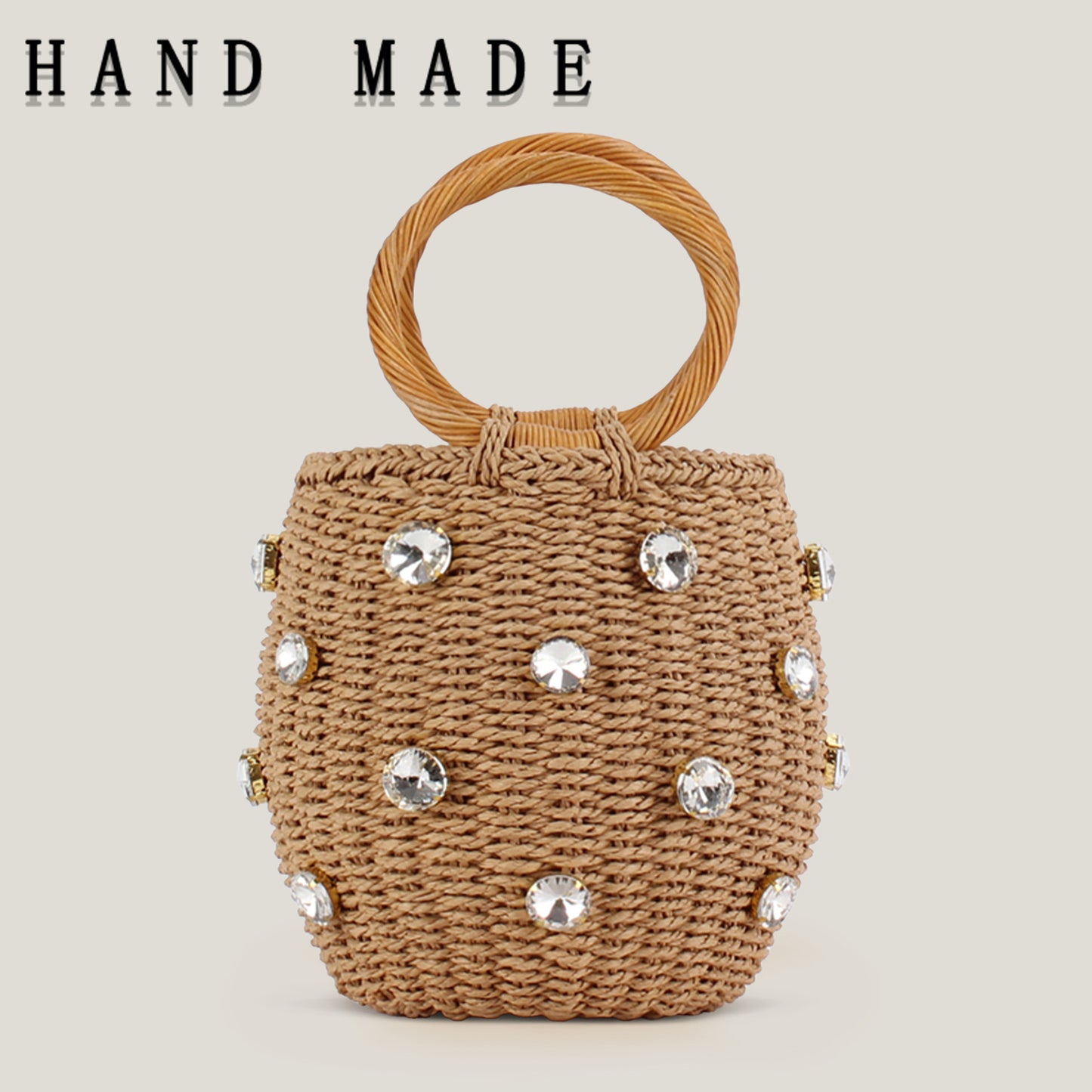 Sac cylindrique à main tissé en losange