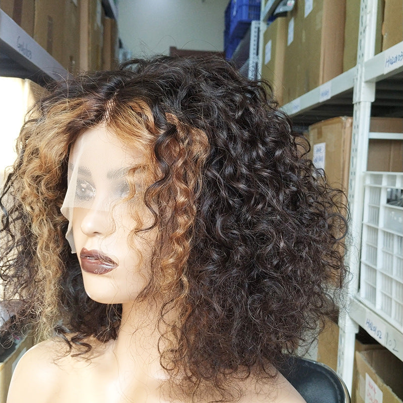 Perruque Bob en cheveux humains avec tulle en T, ondulée et bouclée