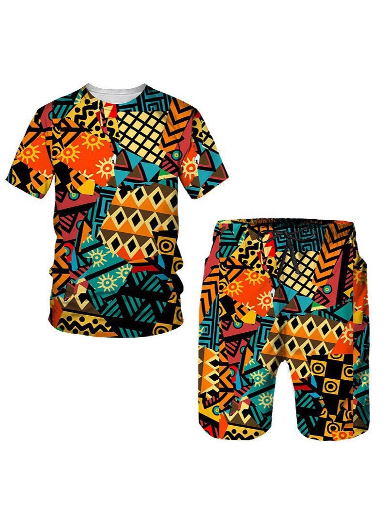 Ensemble T-shirt à manches courtes et short pour hommes en tissu africain
