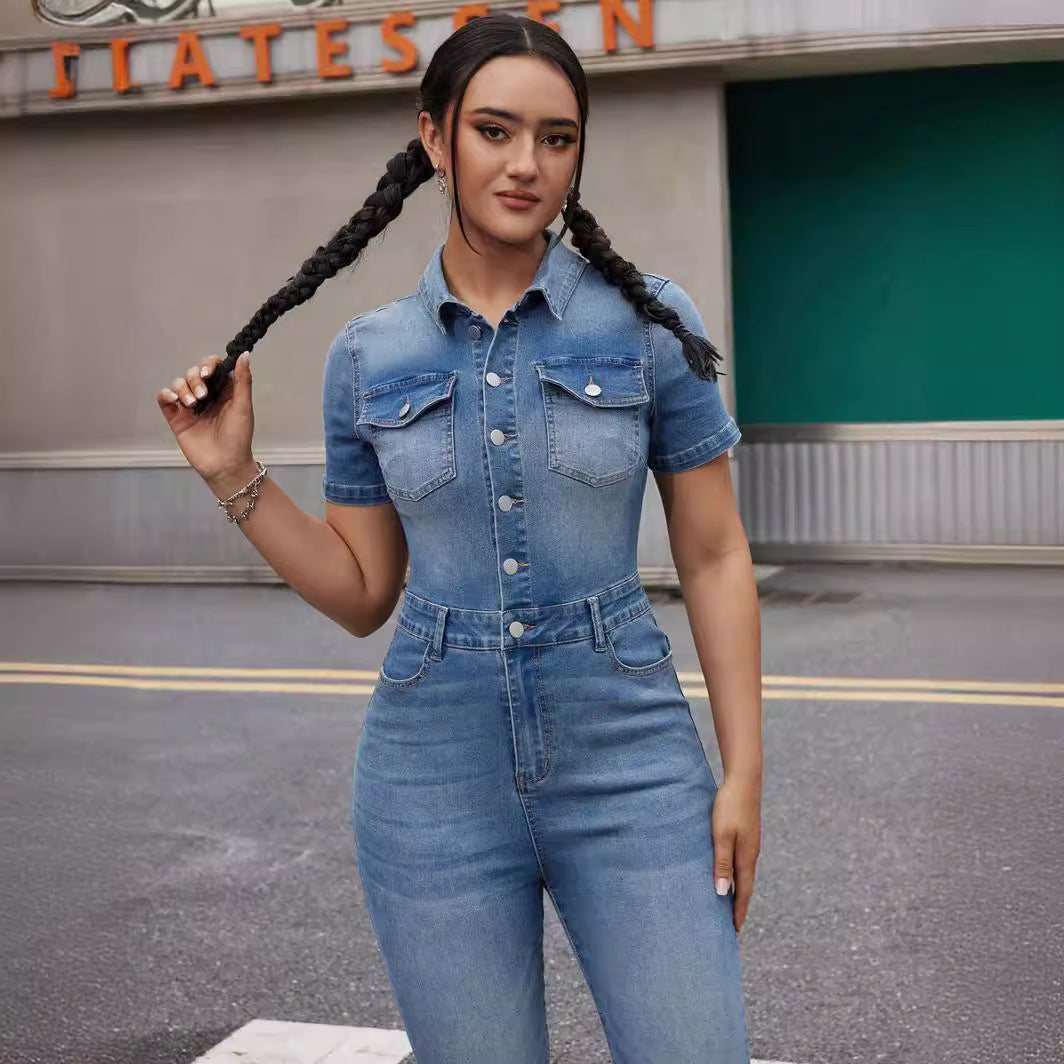 Combinaison en jean stretch avec taille élastique