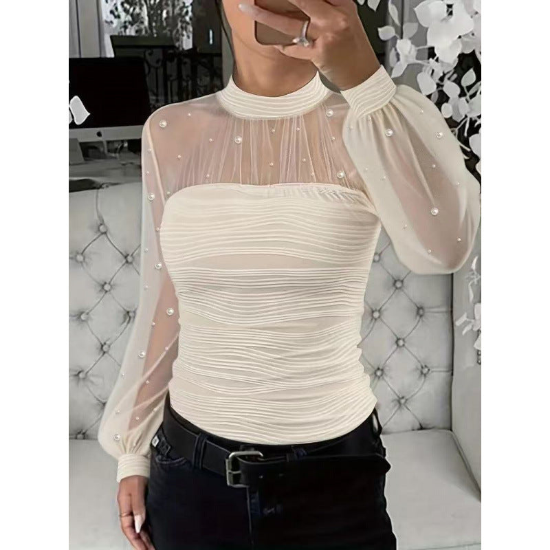Chemise à manches longues avec empiècement en perles