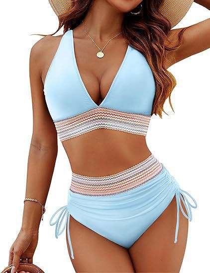 Maillot de bain femme sexy taille haute avec fente et décolleté plongeant