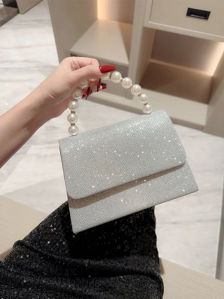 Sac bandoulière à chaîne perle brillante pour femme