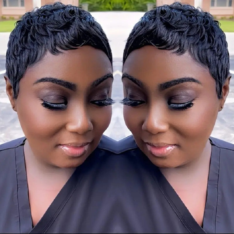 Perruque africaine femme cheveux courts noirs