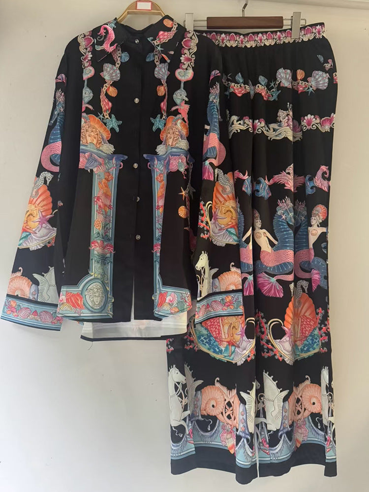 Ensemble chemise et pantalon à imprimé géométrique