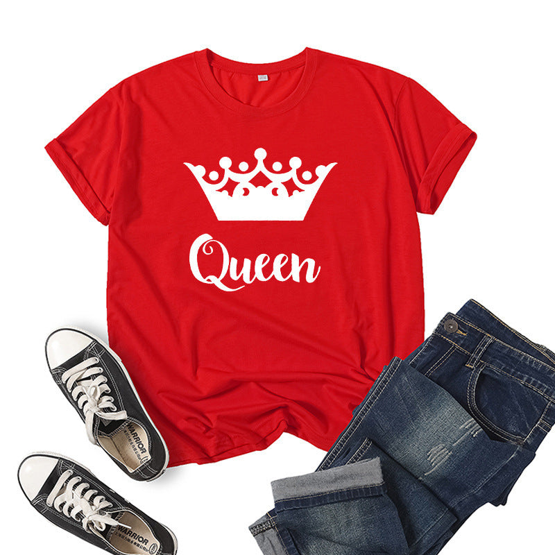 T-shirt en coton imprimé Roi Reine Couronne