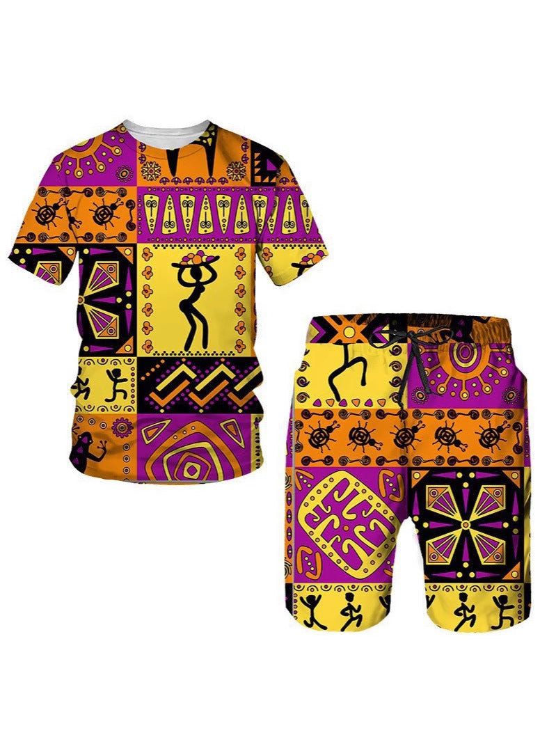 Ensemble T-shirt à manches courtes et short pour hommes en tissu africain