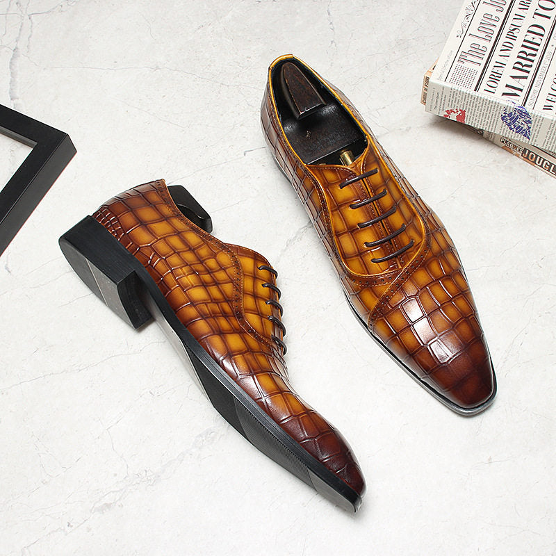 Chaussures Derby en cuir pour homme à motif crocodile