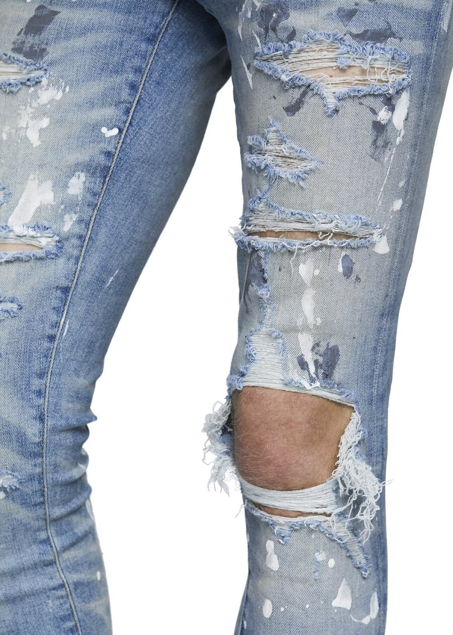 Jeans pour hommes slim fit délavés et usés