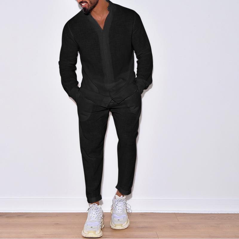 Ensemble deux pièces pour homme (pantalon et haut) en coton, style décontracté et fonctionnel, manches longues, pour l'automne (destiné à l'exportation).