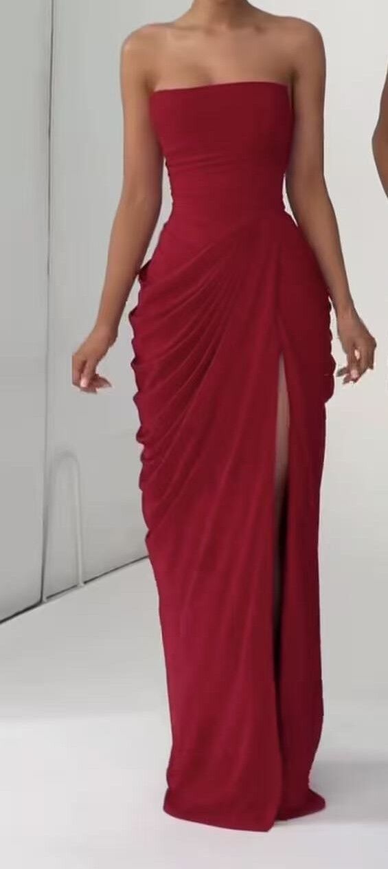Robe longue bustier sexy à taille froncée avec fente
