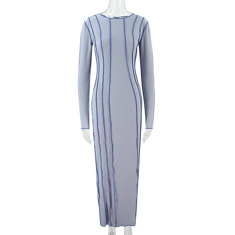 Robe moulante côtelée à col rond
