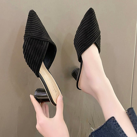 Chaussures :Sandales tricotees a bout pointu pour femmes avec talon epais