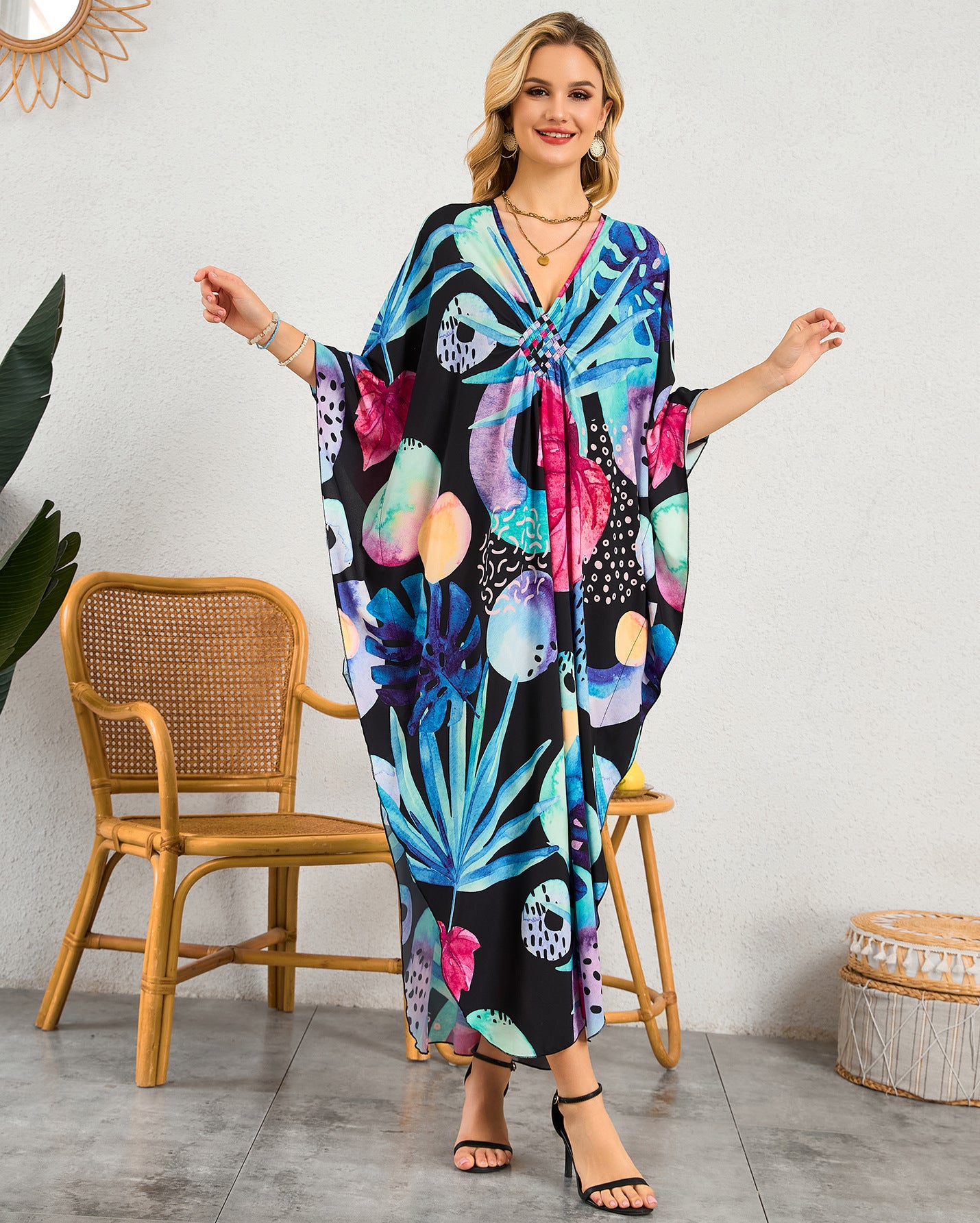 Robe de plage à encolure en V tissée