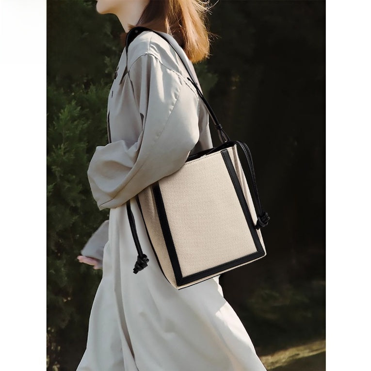 Sac cabas bandoulière grande capacité bicolore pour femme