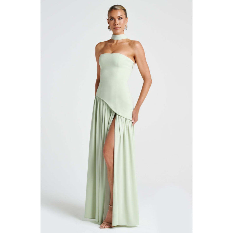 Robe longue pour femmes avec fente et bustier tube