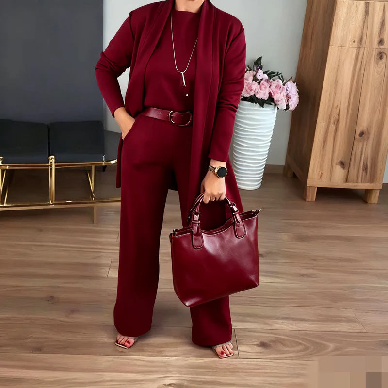 Ensemble pour femmes composé d'un haut à manches longues uni et d'un pantalon