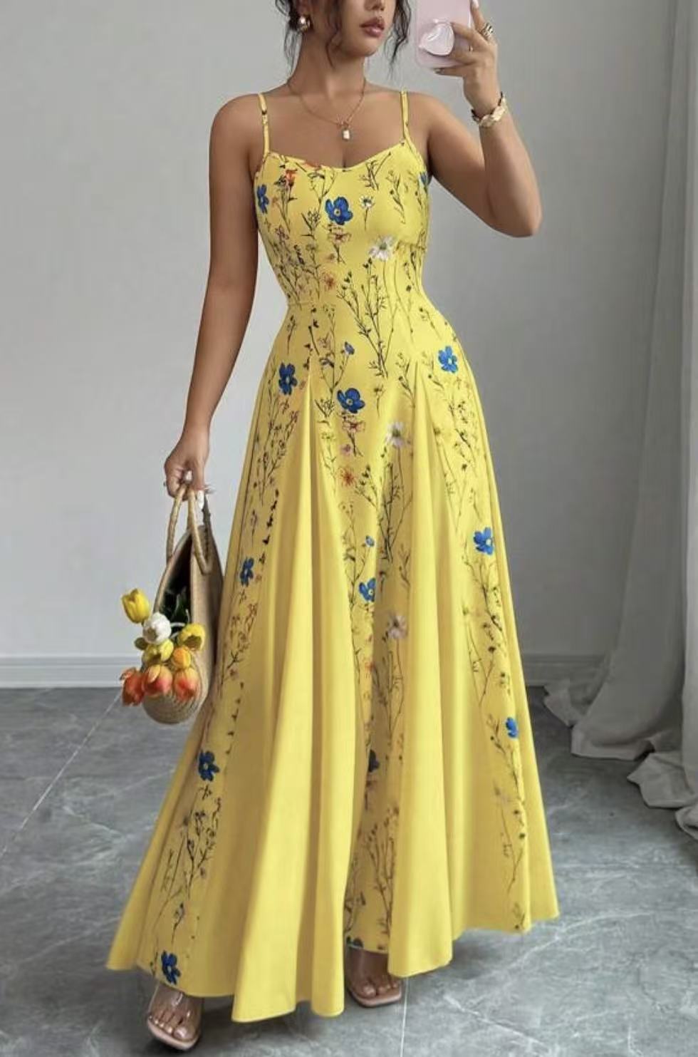 Robe sans manches à imprimé floral avec ceinture à la taille