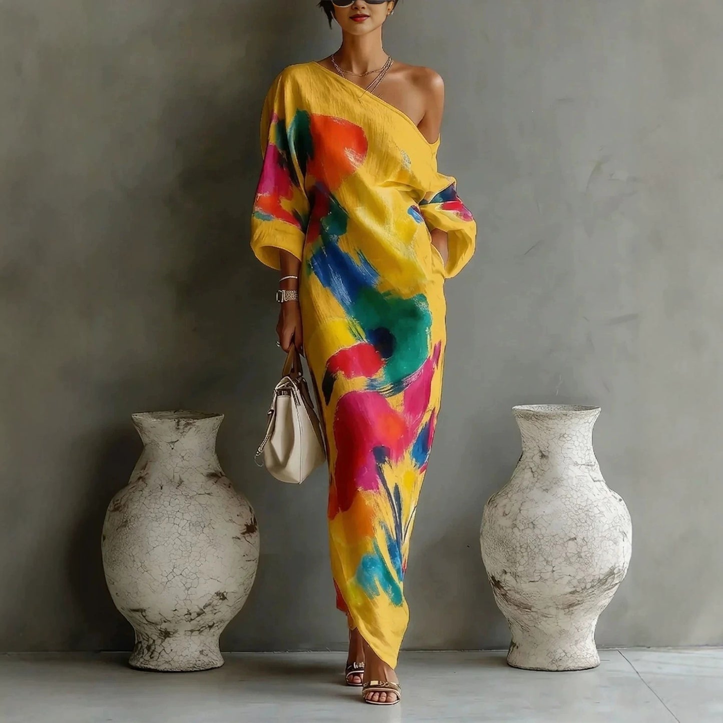 Ensemble robe et pantalon imprimés style français