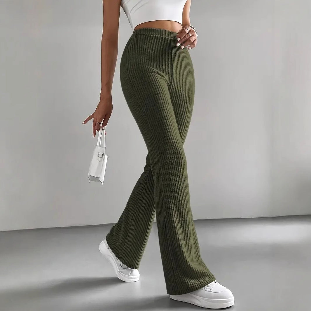 Pantalon évasé pour femmes, pantalon en tricot côtelé uni décontracté