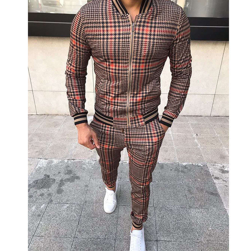 Ensemble veste et pantalon à carreaux pour homme, style sport décontracté