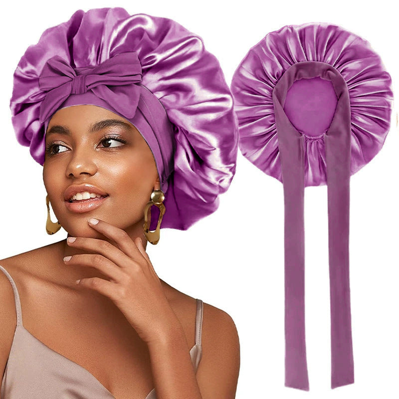Bonnet de nuit en satin avec ruban élastique