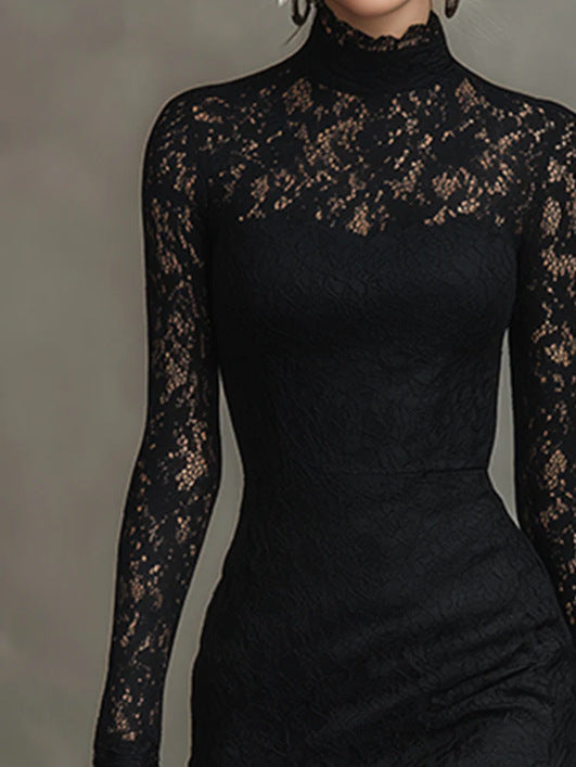 Robe sirène élégante en dentelle extensible noire