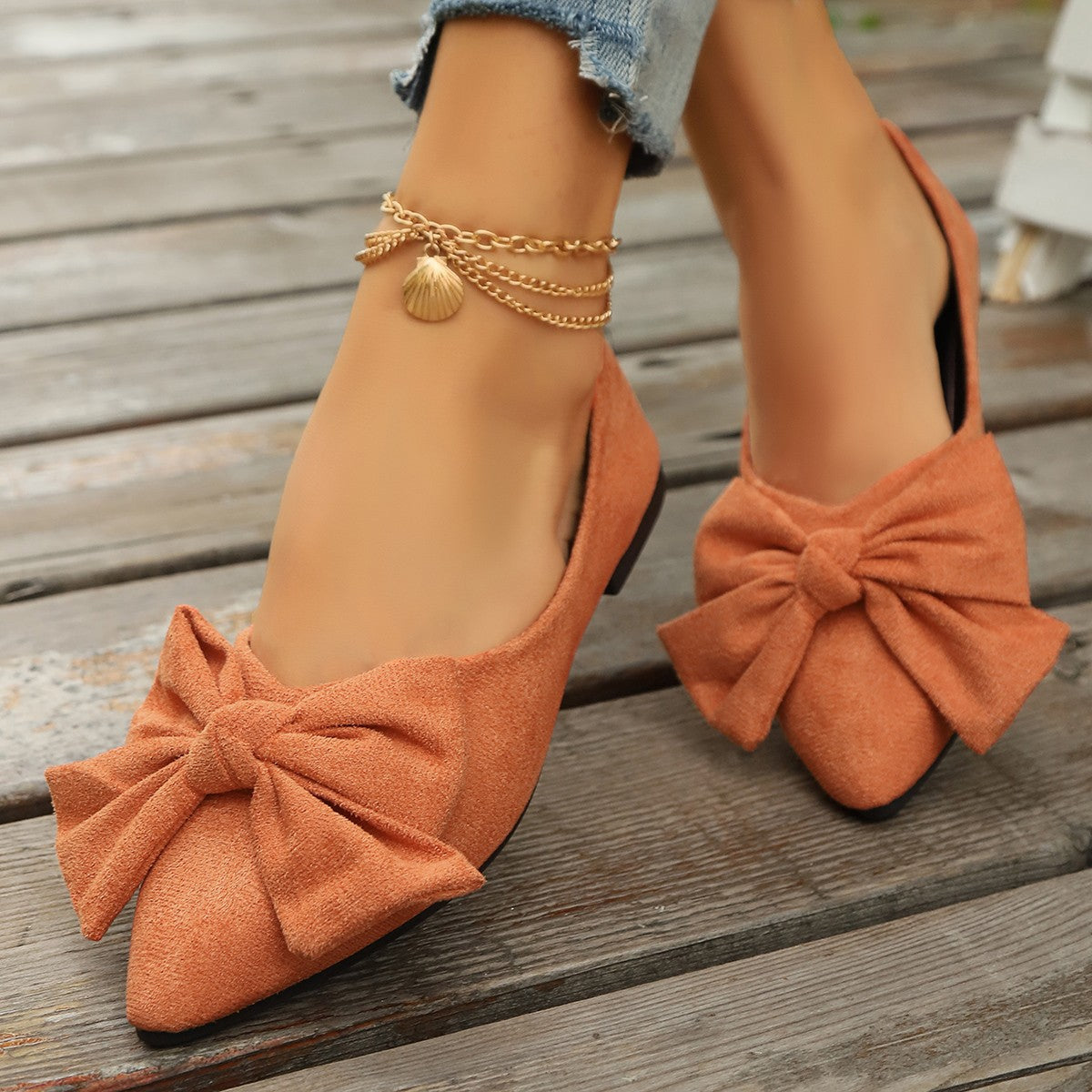 Chaussures plates à bout pointu avec nœud pour femmes