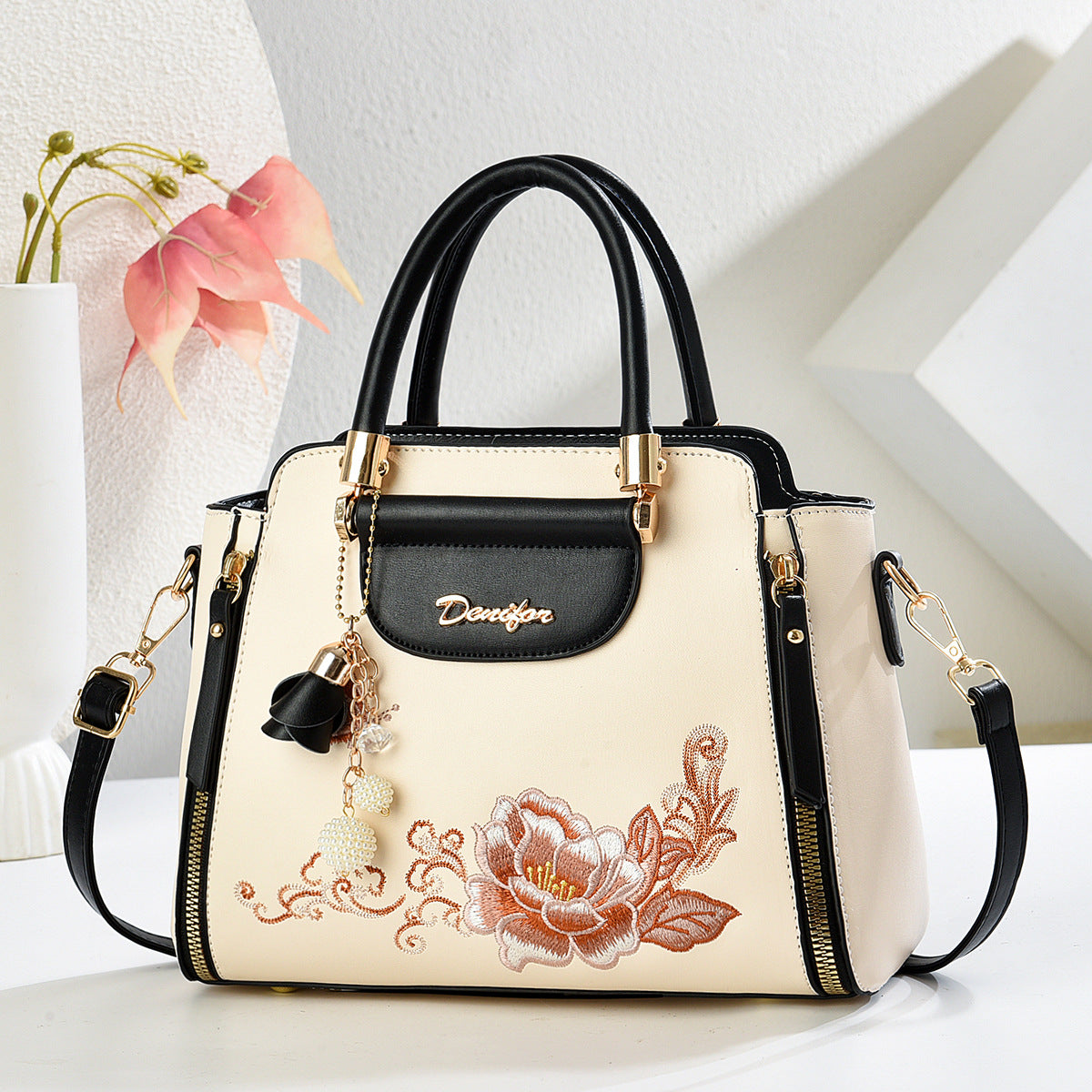 Sac à main en PU brodé avec bandoulière réglable