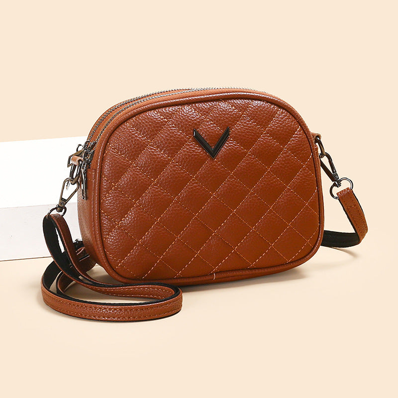 Sac bandoulière en cuir véritable à motif losange