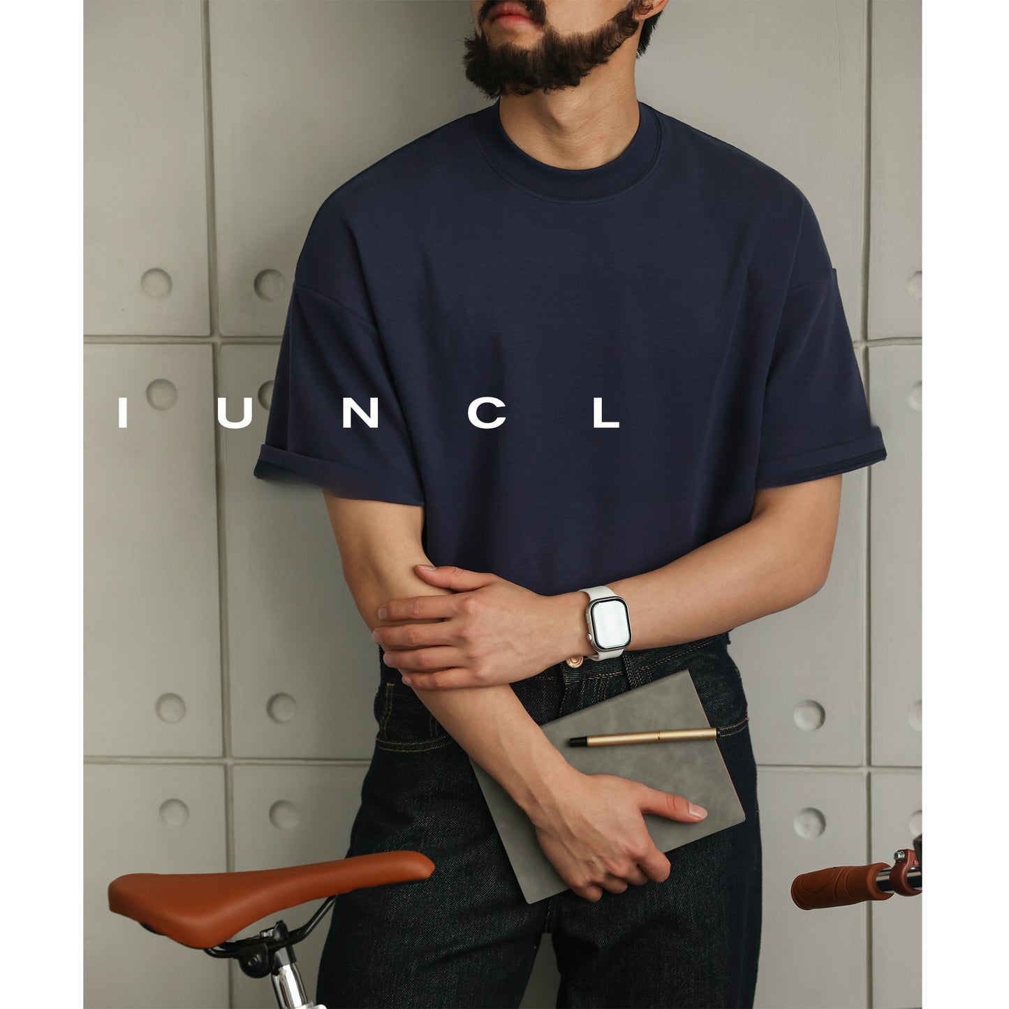 T-shirt en mélange de coton lourd avec col mi-haut
