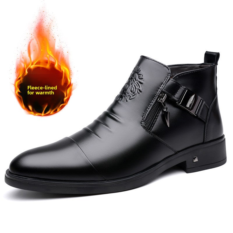 Bottes rétro en cuir à cheville avec chaîne latérale