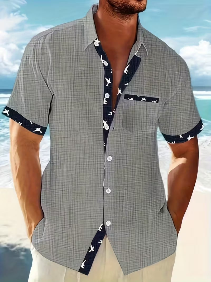 Chemise d'été imprimée européenne et américaine à manches courtes pour homme, coupe ample, grande taille, col à revers.