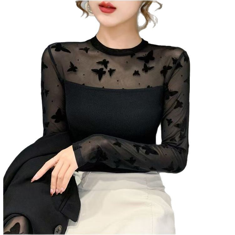 Chemise moulante à couches en mesh pour femmes
