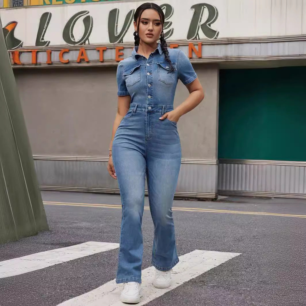 Combinaison en jean stretch avec taille élastique