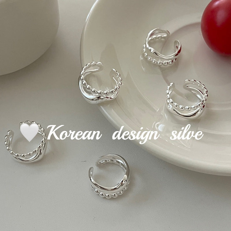 Bague en argent sterling S925 à double rangée de perles