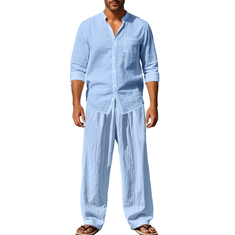 Ensemble chemise et pantalon décontracté en lin pour homme