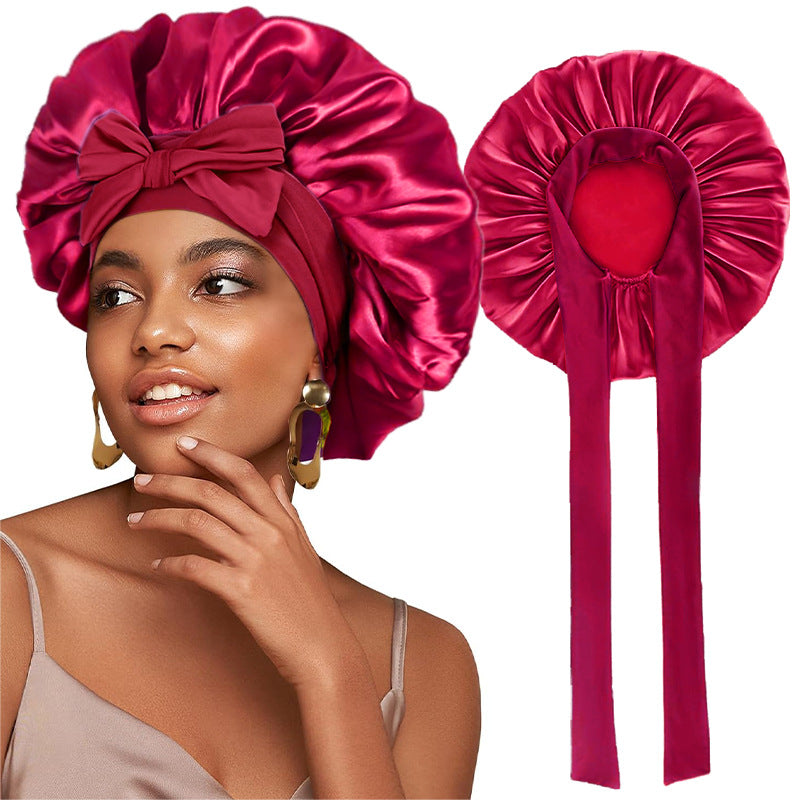 Bonnet de nuit en satin avec ruban élastique